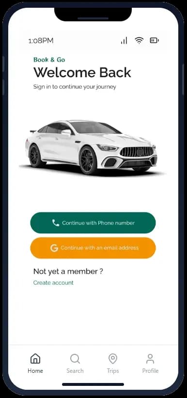Capture d'écran de l'application mobile Book&Go